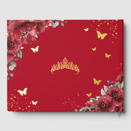 Rode Bloemen Prinses Jurk Quinceañera Quince Gold Gastenboek (Achterkant)