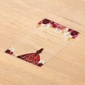 Rode Bloemen Prinses Quinceañera Acryl Uitnodigingen (Laagn)