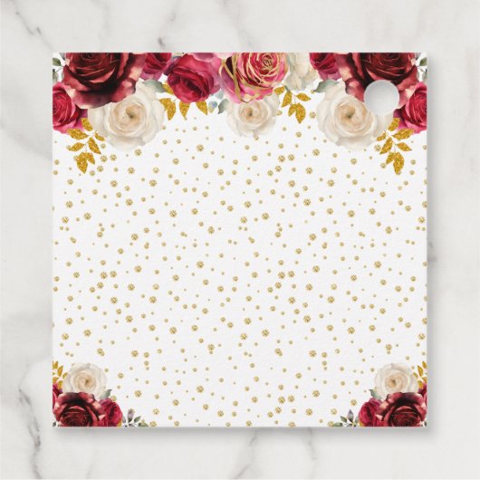 Rode Bloemen Prinses Quinceañera Bedankjes Labels (Achterkant)