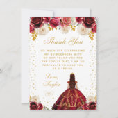 Rode Bloemen Prinses Quinceañera Bedankkaart (Voorkant)