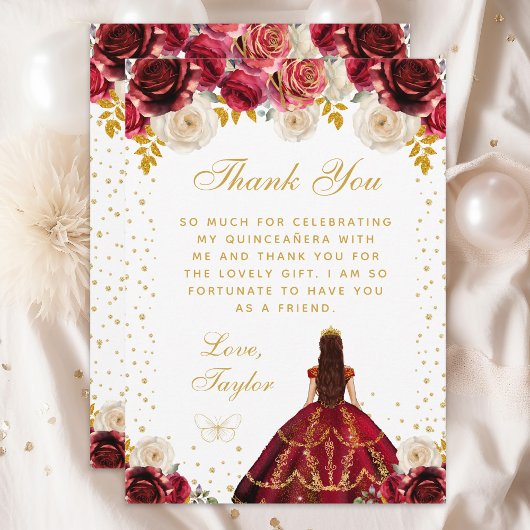Rode Bloemen Prinses Quinceañera Bedankkaart