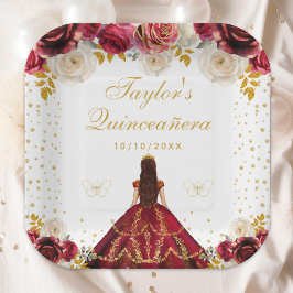 Rode Bloemen Prinses Quinceañera Papieren Bordje