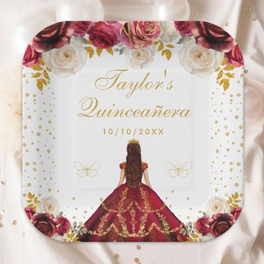 Rode Bloemen Prinses Quinceañera Papieren Bordje