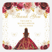 Rode Bloemen Prinses Quinceañera Vierkante Sticker (Voorkant)