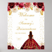 Rode Bloemen Prinses Quinceañera Welkom Poster (Voorkant)