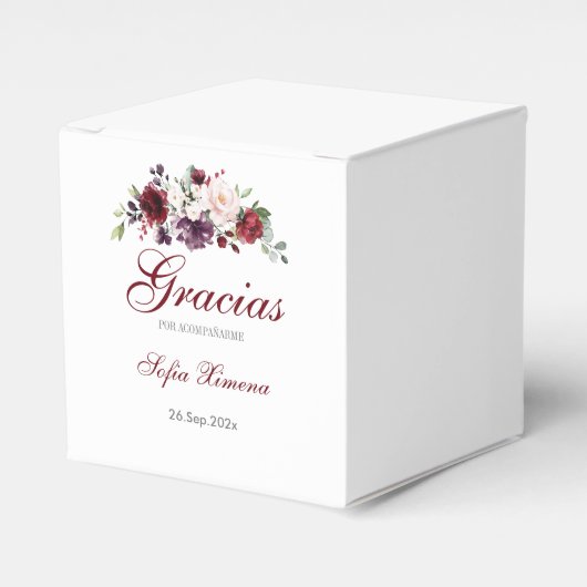 Rode Bloemen Quinceañera Bedankdoosjes (Voorkant Zijde)