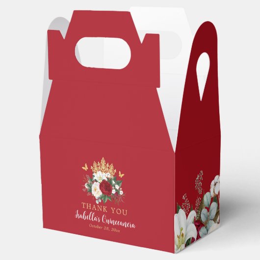 Rode Bloemen Quinceañera Dank u Bedankdoosjes (Geopend)