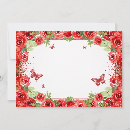 Rode Bloemen Quinceanera kroon Save the Date (Achterkant)