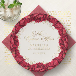 Rode Bloemen Quinceanera Papier Borden Papieren Bordje