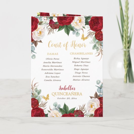 Rode Bloemen Quinceanera Prinses Padrinos Evenemen Programma (Achterkant)