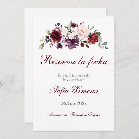 Rode Bloemen Quinceanera Save The Date (Voorkant / Achterkant)