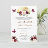 Rode Bloemen Quinceañera Spaanse Uitnodiging (Staand voorkant)