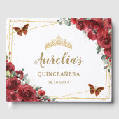 Rode Bloemen Quinceanera Sweet 16 Gouden Vlinders Gastenboek (Voorkant)