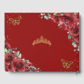 Rode Bloemen Quinceanera Sweet 16 Gouden Vlinders Gastenboek (Achterkant)