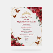 Rode Bloemen Quinceanera Verjaardag Bar Drink Menu Acryl Bord (Voorkant)