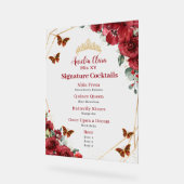 Rode Bloemen Quinceanera Verjaardag Bar Drink Menu Acryl Bord (Hoek)