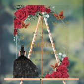 Rode Bloemen Quinceañera Zwarte Jurk Vlinders Acryl Bord (Neutraal)