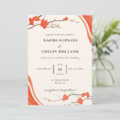 Rode Bloemen Rechthoek Bruiloft Uitnodiging (Staand voorkant)