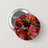 Rode bloemen ronde button 5,7 cm (Voorkant /achterkant)