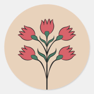 Rode bloemen ronde sticker