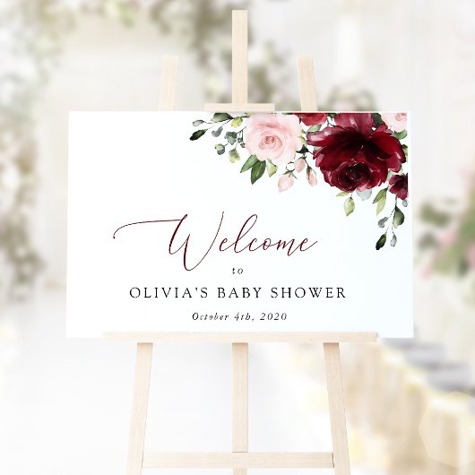 Rode bloemen, roze bloemen, welkom in Baby shower Poster