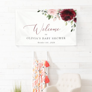 Rode bloemen, roze bloemen, welkom in Baby shower Spandoek