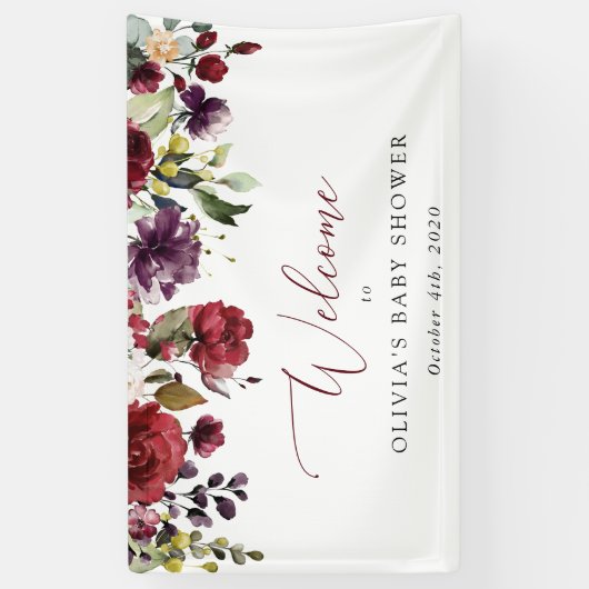 Rode bloemen, roze bloemen, welkom in Baby shower Spandoek (Verticaal)