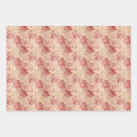 rode bloemen rozen en faux gouden damast inpakpapier vel (Voorkant)