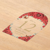 Rode Bloemen Rozen Goud Quinceañera 16 Tafelnummer (Laagn)