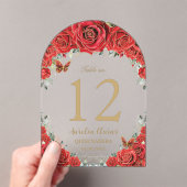 Rode Bloemen Rozen Goud Quinceañera 16 Tafelnummer (Insitu (Draagbaar))