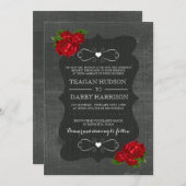 Rode Bloemen Rozen Hout Gotische Bruiloft Nodigt u Kaart (Voorkant / Achterkant)