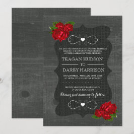 Rode Bloemen Rozen Hout Gotische Bruiloft Nodigt u Kaart