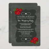 Rode Bloemen Rozen Hout Gotische Bruiloft Programm Programmakaart (Voorkant / Achterkant)