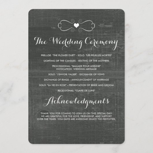 Rode Bloemen Rozen Hout Gotische Bruiloft Programm Programmakaart (Achterkant)