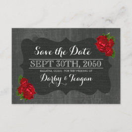 Rode bloemen Rozen Jute Hout Gotisch Bewaar de dat Save The Date