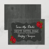 Rode bloemen Rozen Jute Hout Gotisch Bewaar de dat Save The Date (Voorkant / Achterkant)