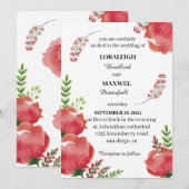 Rode Bloemen Rustiek Elegante Witte Huwelijksuitno Kaart (Voorkant / Achterkant)