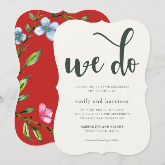 Rode Bloemen Rustieke Huwelijksuitnodiging Kaart (Voorkant / Achterkant)