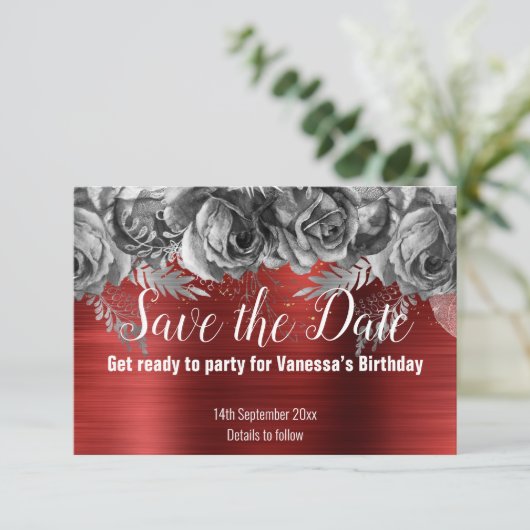RODE BLOEMEN SAVE THE DATE RSVP KAART (Staand voorkant)