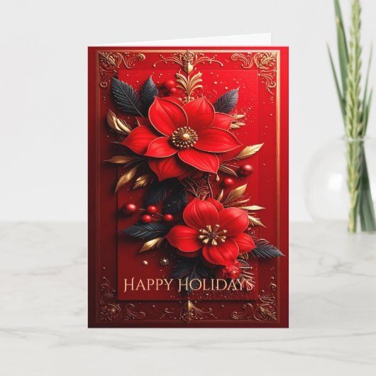 Rode Bloemen Sierlijke Kerstkaart Kaart (Voorkant)