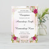 Rode bloemen Sikh receptie uitnodigingskaart Kaart (Staand voorkant)