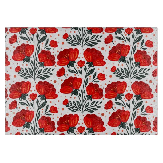 Rode bloemen snijplank (Voorkant)