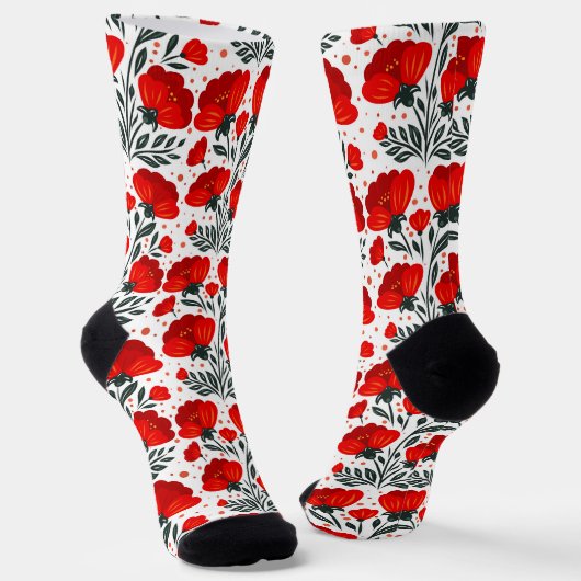 Rode bloemen sokken (Gebogen)