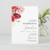 Rode Bloemen Spaanse bruiloft uitnodiging (Staand voorkant)