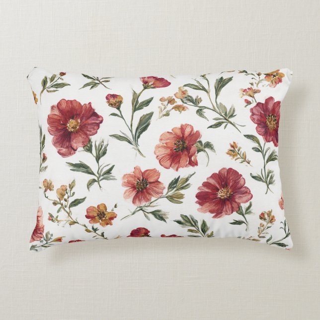 Rode Bloemen Strepen Accent Kussen (Voorkant)