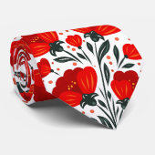 Rode bloemen stropdas (Opgerold)