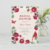 Rode bloemen tak bruidsshower kaart (Staand voorkant)