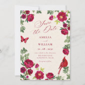 Rode bloemen tak save the date (Voorkant)