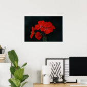 Rode Bloemen Tegen Zwarte Achtergrond Poster (Thuiskantoor)