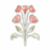 Rode Bloemen Tekening Custom-Cut Vinyl Sticker (Voorkant)